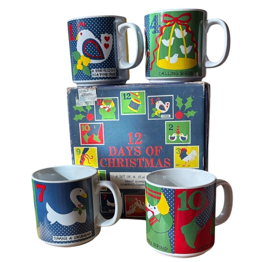 Vintage Grant Howard 12 Days of Christmas Mug Set of 4 12oz‎ Multicolor 1983